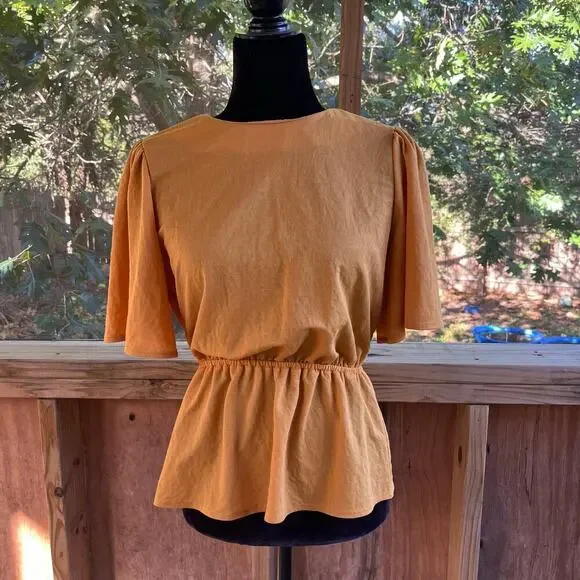 Ann Taylor Women's Mustard Yellow Peplum Waist Top Size S - Picture 3 of 10